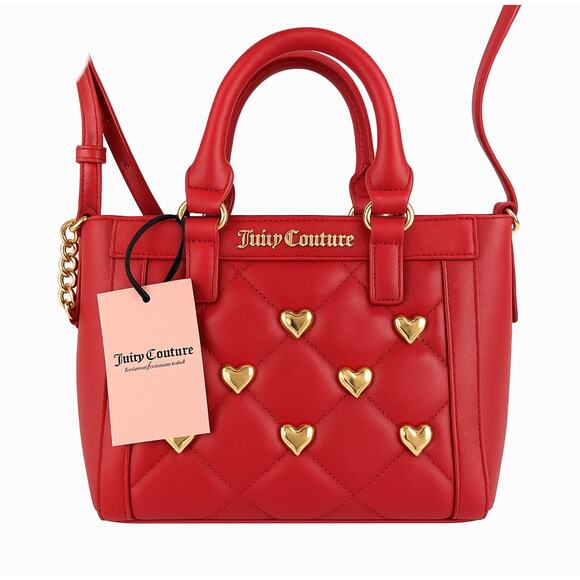 NWT Juicy Couture Red Quilted Mini Tote with Gold Heart Studs Crossbody Bag - Picture 1 of 10